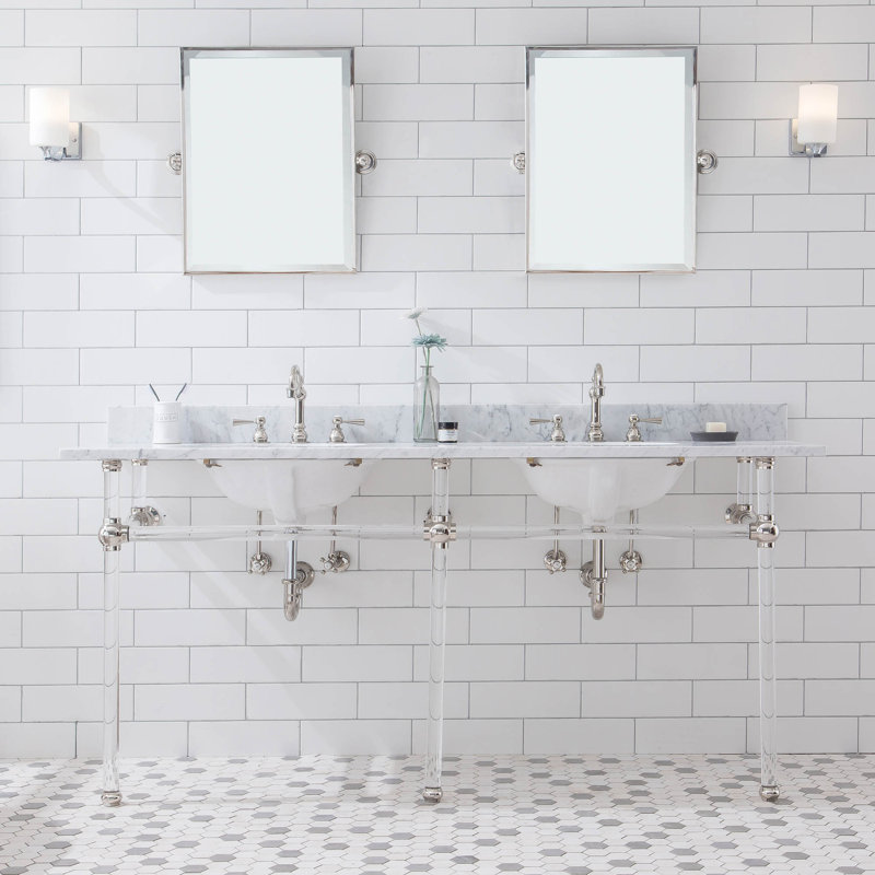 Empire Stone Oval Console Bathroom Sink with Faucet and Overflow, Polished Nickel