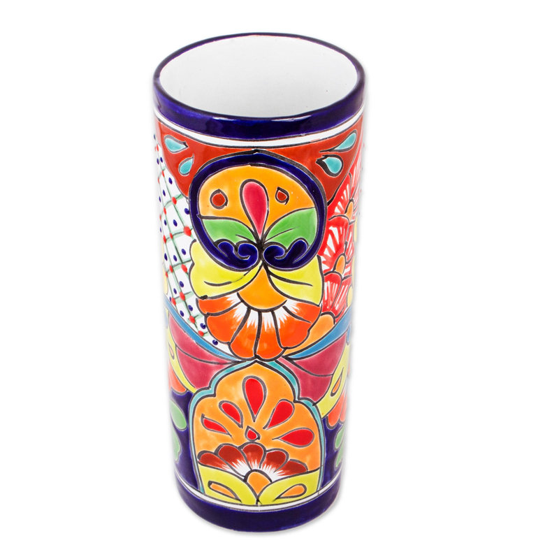 Vase de table cylindrique en céramique Talavera