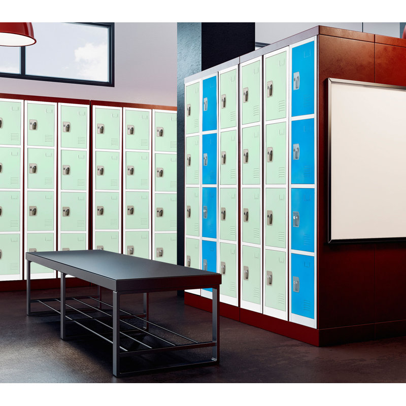 Casier à clés en acier à 4 portes 72 po x 12 po x 12 po à 4 niveaux - rangement pour employés, étudiants, salle de sport, lieu de travail - Comprend des crochets, une ventilation et un porte-carte - Assemblage facile