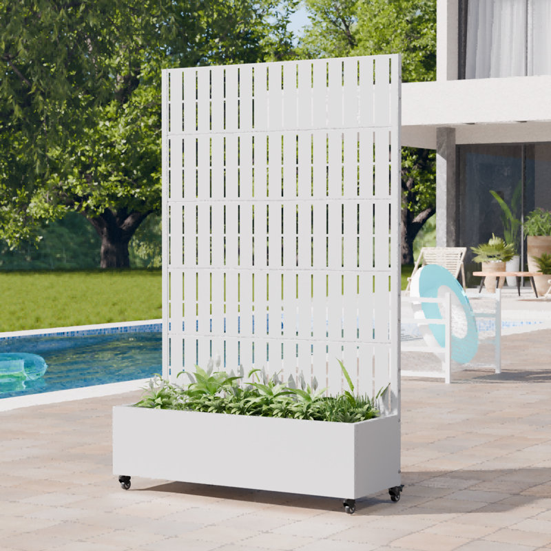 Boîte à fleurs en métal avec treillis 72 x 47 po Aura, H 72 po x l 47 po x P 16 po, Blanc