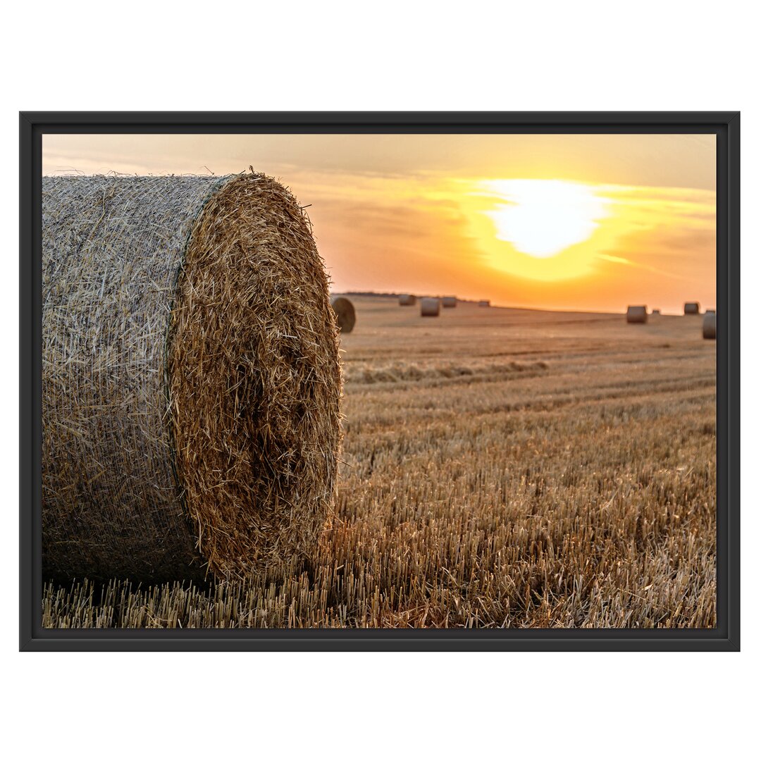 Gerahmtes Wandbild Strohballen auf Feld