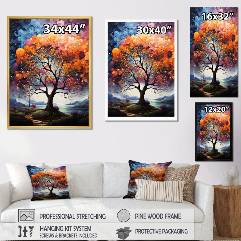 «Oak Trees Rainbow Of Colors I», reproduction d'art sur toile, H 32 po x l 24 po x P 1 po, Cadre simple noir