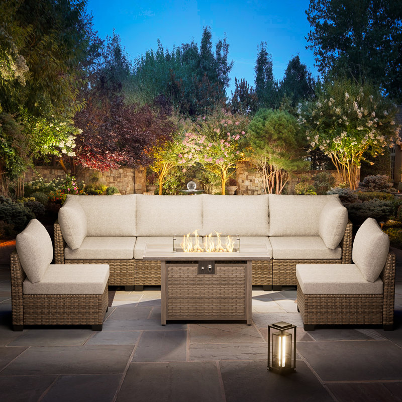 Jeanan 6 - Person Modular Patio Conversation Set with Cushions, Light Brown