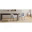 Chaise de salle à manger moderne avec tissu en polyester texturé en lin gris doux, structure en fer de couleur bronze, ensemble de 2, gris clair