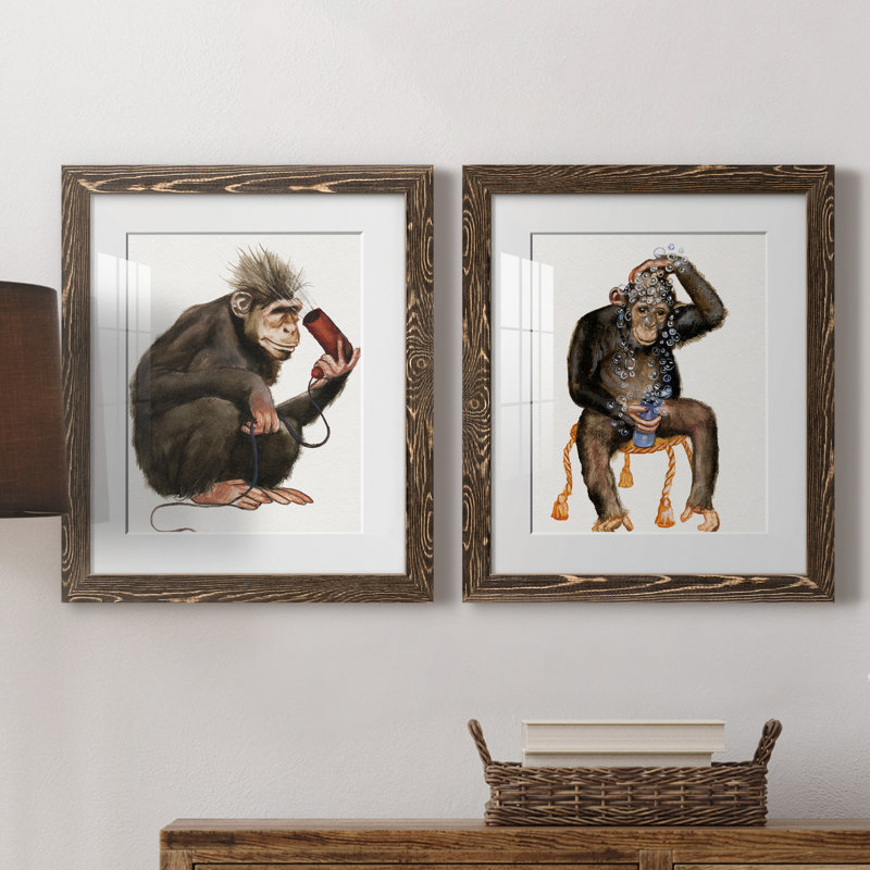 «Bath Animals I», ensemble de 2 impressions, Papier, cadre noyer, Blanc, H 20 po x l 17 po x P 1 po