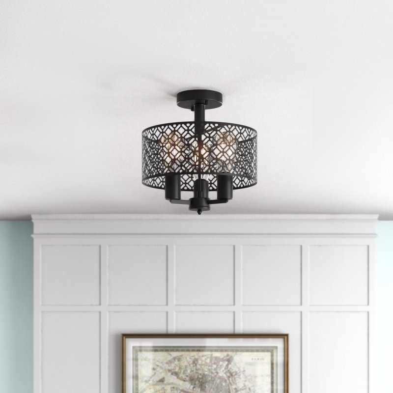 Hiltner 3 - Light 11.81" Semi-Flush Drum Chandelier