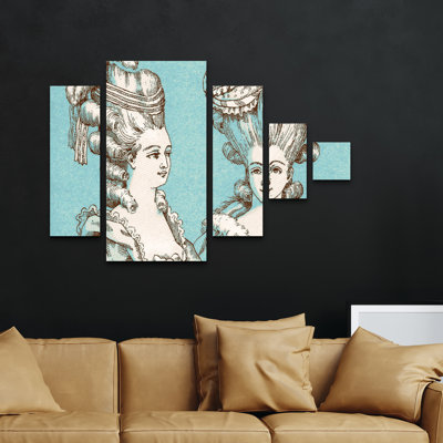 Ensemble de 5 panneaux d'art mural - Marcus Jules «Marie Antoniette Hair», art mural sur toile pour le salon, la chambre à coucher ou le bureau 