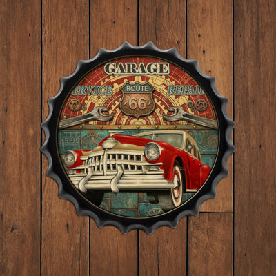 Vintage Car Bottle Caps Metal Tin Signs Wall Art Plaque Vintage Home Decor 13.8x13.8 Inch