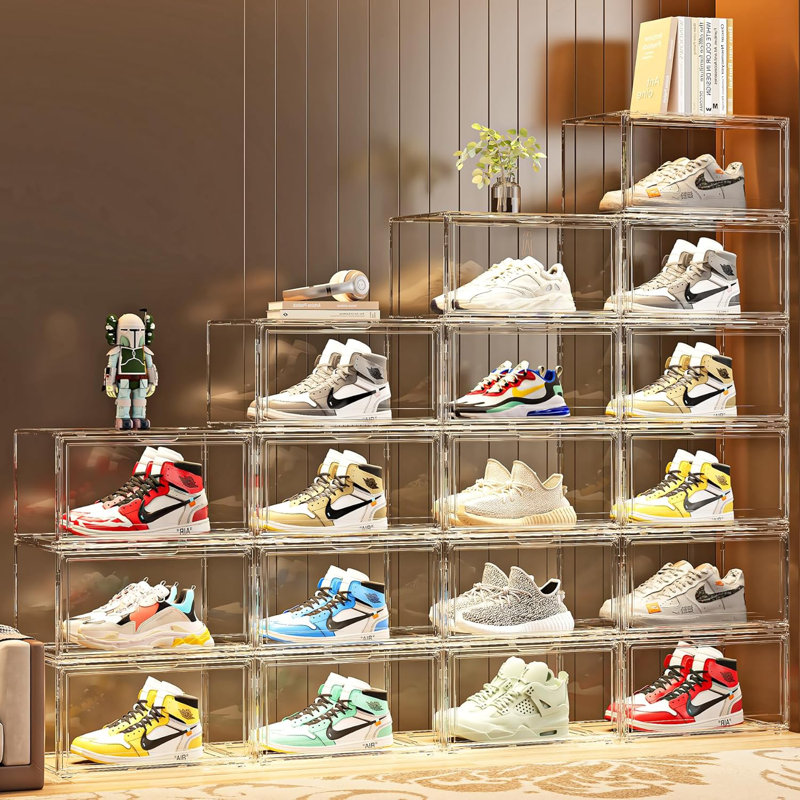 12 Pack Clear Acrylic Shoe Boxes - Stackable Sneaker Storage With Magnetic Door For Shoe Display And Organization
