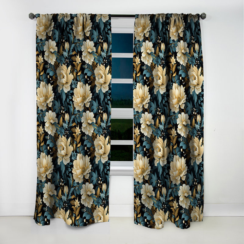 Beige et bleu Damask Fusion - Rideau damassé - Rideau occultant damassé - 1 panneaux, L 52 po x L 120 po