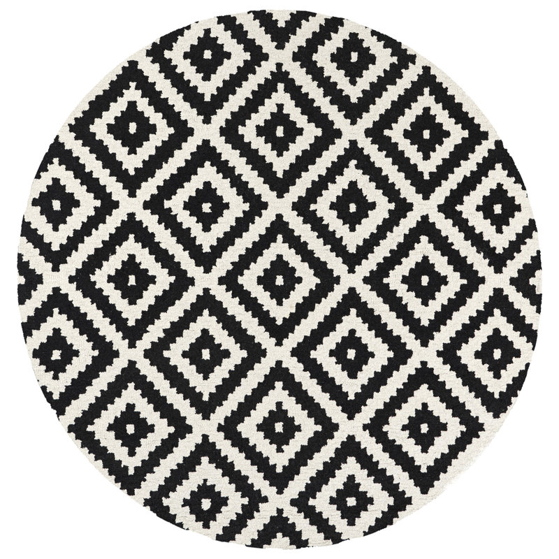 Decca Geometric Handmade Tufted Wool Black/Cream Area Rug, Round 6'