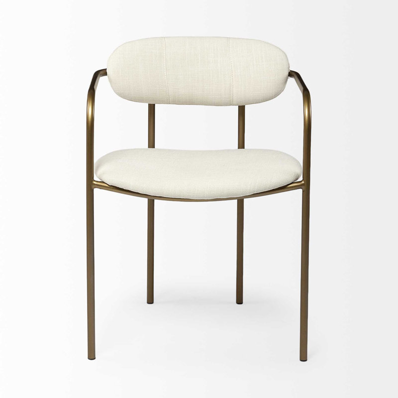 Chaise de salle à manger rembourrée en tissu crème et or