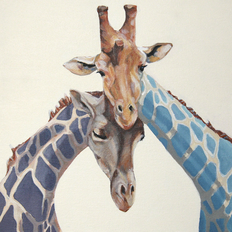 «Giraffes», reproduction de peinture acrylique, H 12 po x l 12 po, Toile tendue