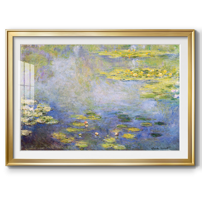Nénuphars encadrés sur papier, Or, H 15 po x l 21 po x P 1,5 po