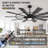 72" Large Gariepy With Light，Black Finish, Reversible Blades, Quiet DC Motor For Indoor/Outdoor