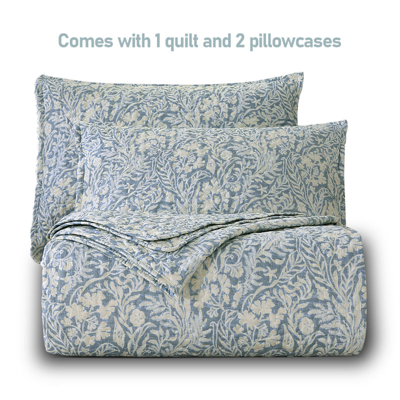 Sleepbella Quilt Set 3pcs, Printed With Pattern, All Season Lightweight Coverlet Sets, Bluish Gray