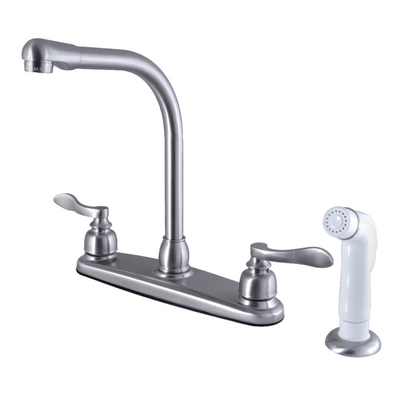 Kingston Brass NuWave French Two-Handle 4-Hole 8" Centerset Kitchen Faucet with Side Sprayer