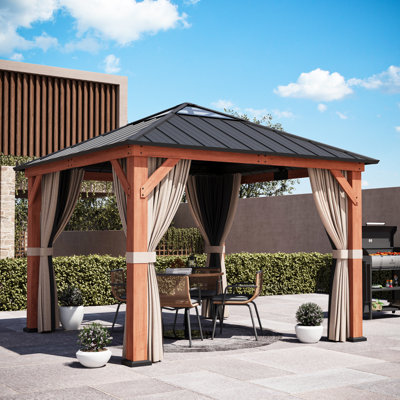 Sequoia 11' X 11' Cedar Framed Hardtop Pavilion Gazebo,Galvanized Steel Roof With High Transparency Polycarbonate Panel