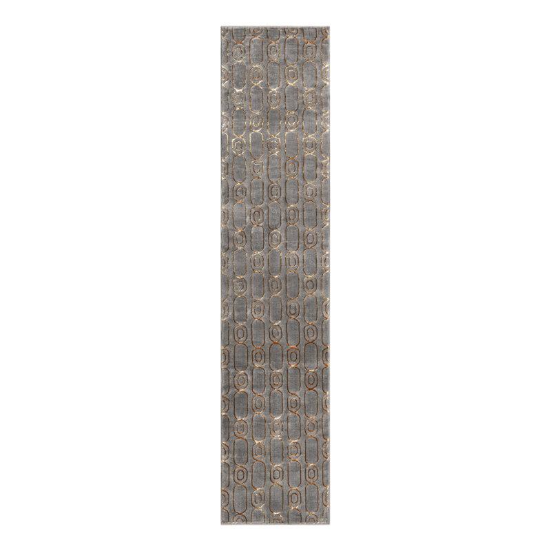 Latitude Run® Column Nikica Rug Gray and Gold, Runner 2'7" x 12'