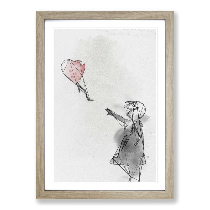 Red Balloon Girl in Abstract by Banksy - Picture Frame Graphic Art Print on MDF, 65cm H x 48cm W x 2cm D, Oak Framed