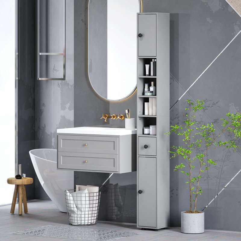 Armoire de rangement pour salle de bain avec tablettes, armoire à papier hygiénique, Gris