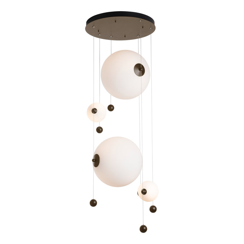 Luminaire suspendu sphère à DEL 4 lumières Abacus, Opale, Bronze huilé