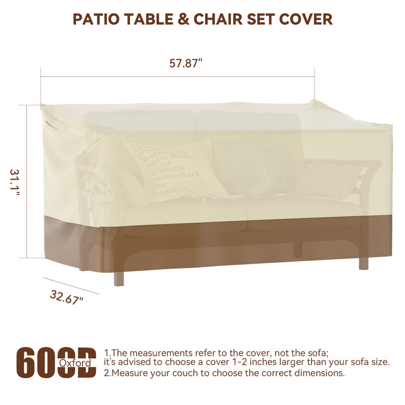 Housse de causeuse d'extérieur robuste et imperméable, H 31,10 po x l 57,87 po x P 32,67 po