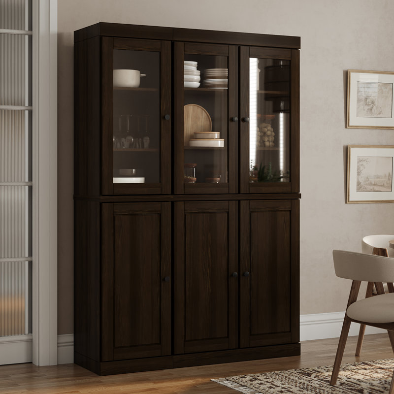 Vitrine Janfried Palace Imports, 100 % bois massif, portes à panneaux en relief et portes vitrées transparentes, étagères réglables, 123 cm de large, 182 cm de hauteur
