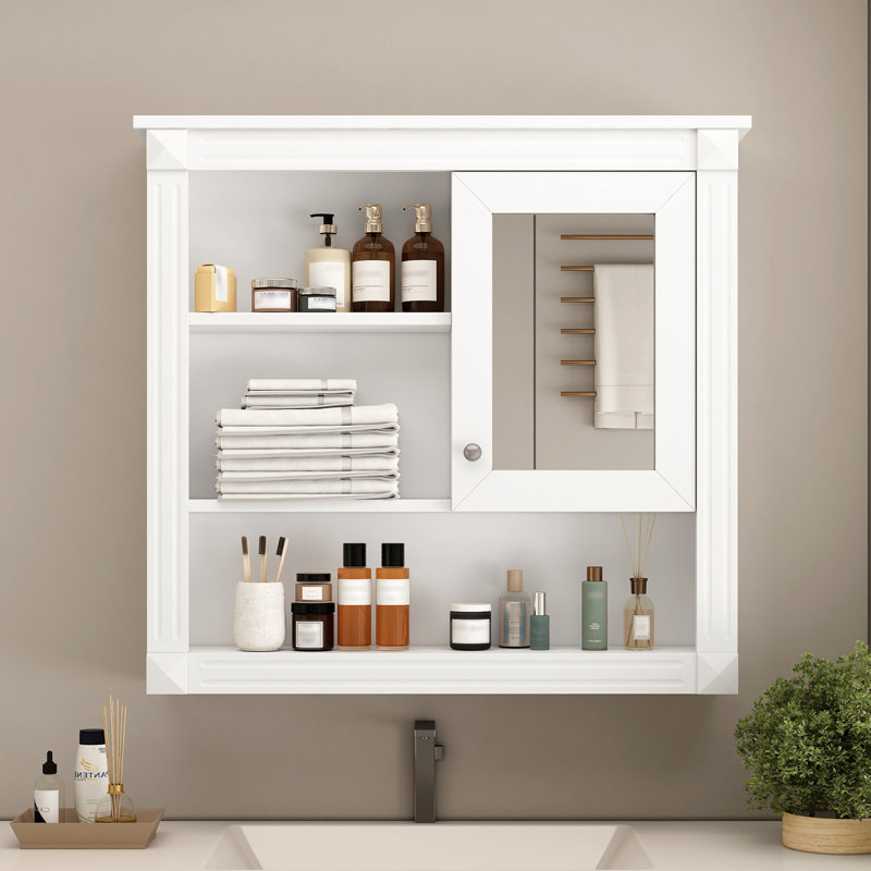Bathroom Wall Cabinet with Mirror, White