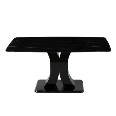 63'' Wide Rectangle Dining Table With Marble Texture For 4-6 Person