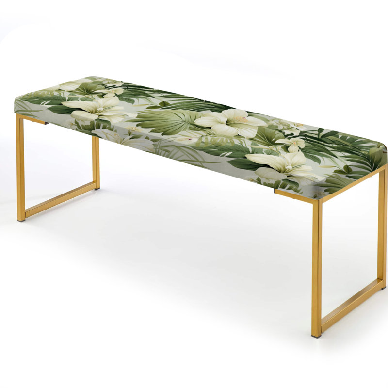Plants Upholstered Gold Bench, Neutral Oasis Iii