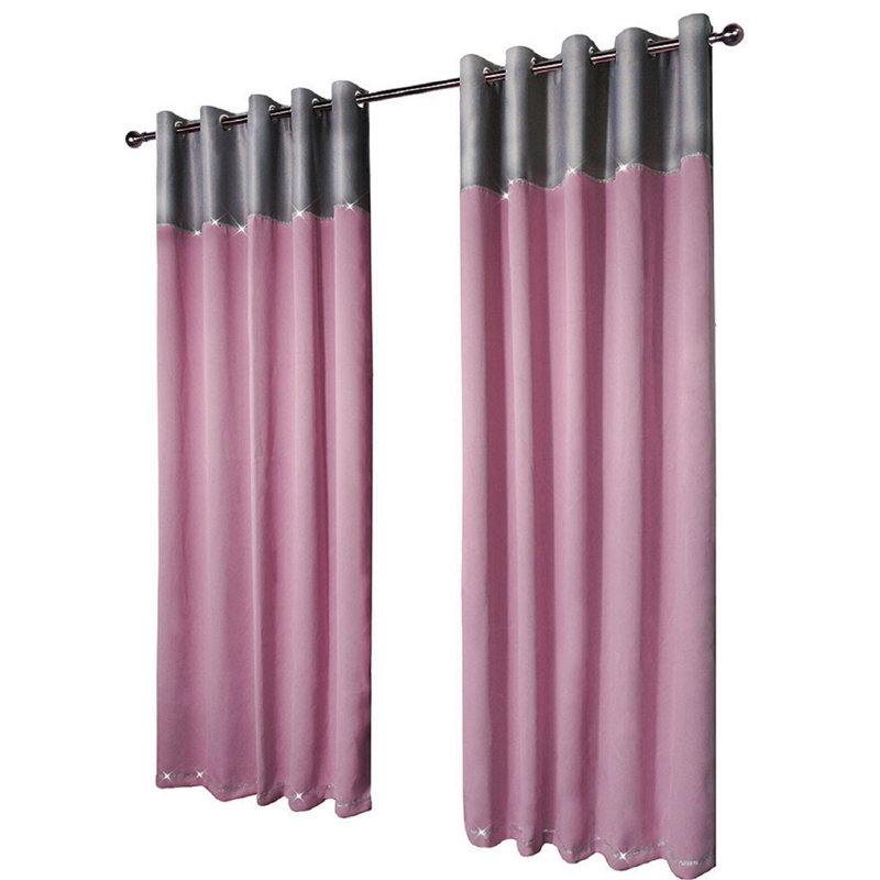 Ladejah Room Darkening Curtain Pair, Blushing Pink Silver, 228 W x 228 D cm