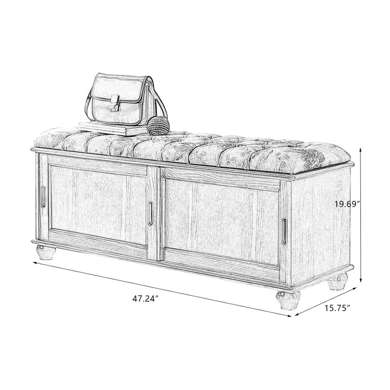 Banc rembourré brun, H 19,69 po x l 47,24 po x P 15,75 po