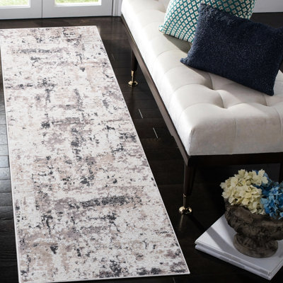 Tapis tissé et métier à tisser, crème / brun abstrait, 2 x 8, sans perte de teinture, teinture, parfait pour le bureau d'étude au look abstrait 2 x 8, convient à la chambre de bébé