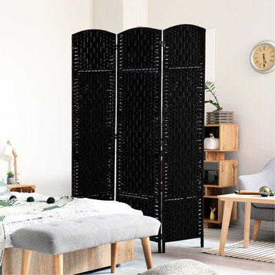 Paravent de 6 pi de hauteur avec paravent noir. Élégant pour les dortoirs. Diamant artistique tissé sur une structure en bois. Charnière pratique, cloison portable. Petits espaces. 3 panneaux, rangement facile et pliable