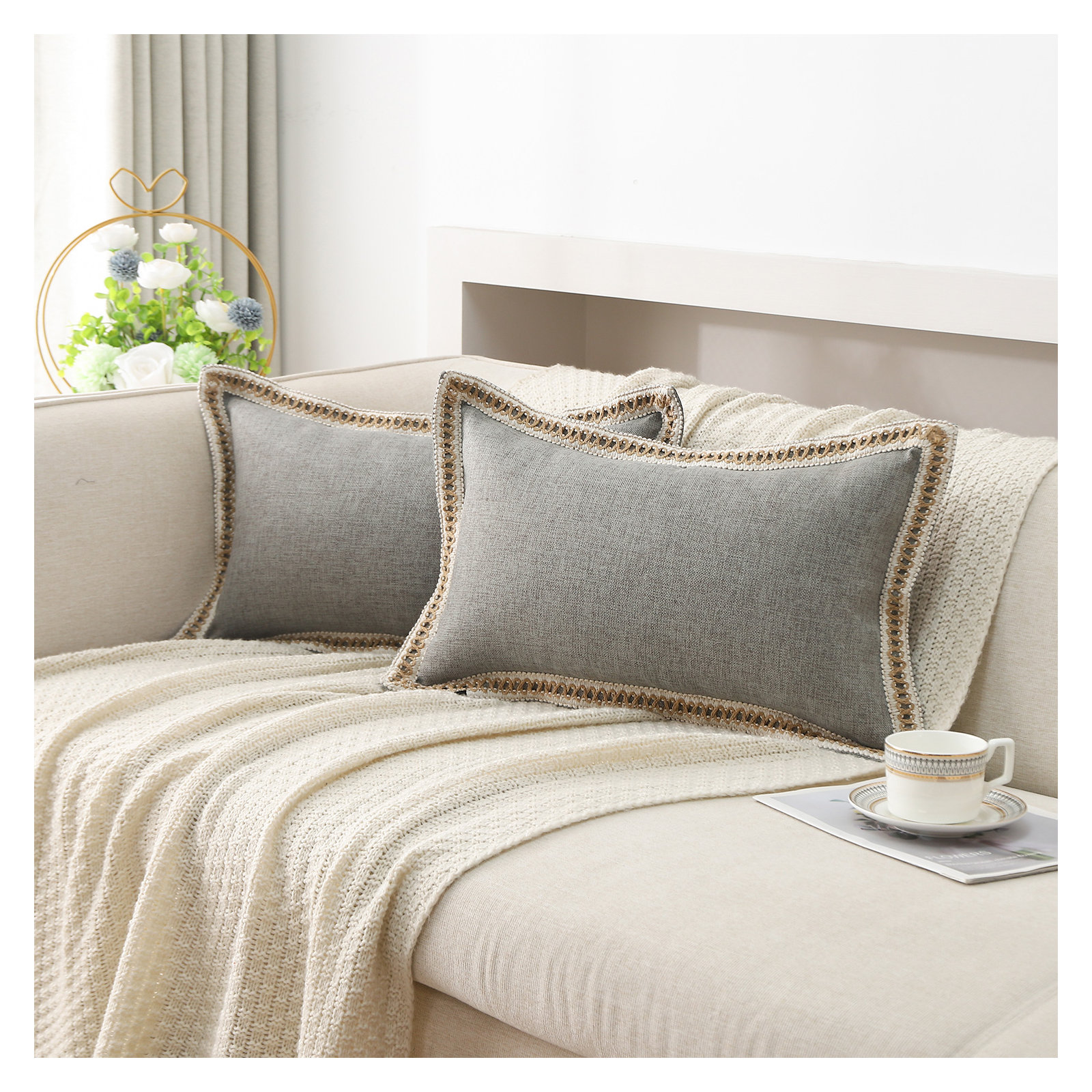 Color Pillow Cover, Gray, Rectangle 12"H x 20"W