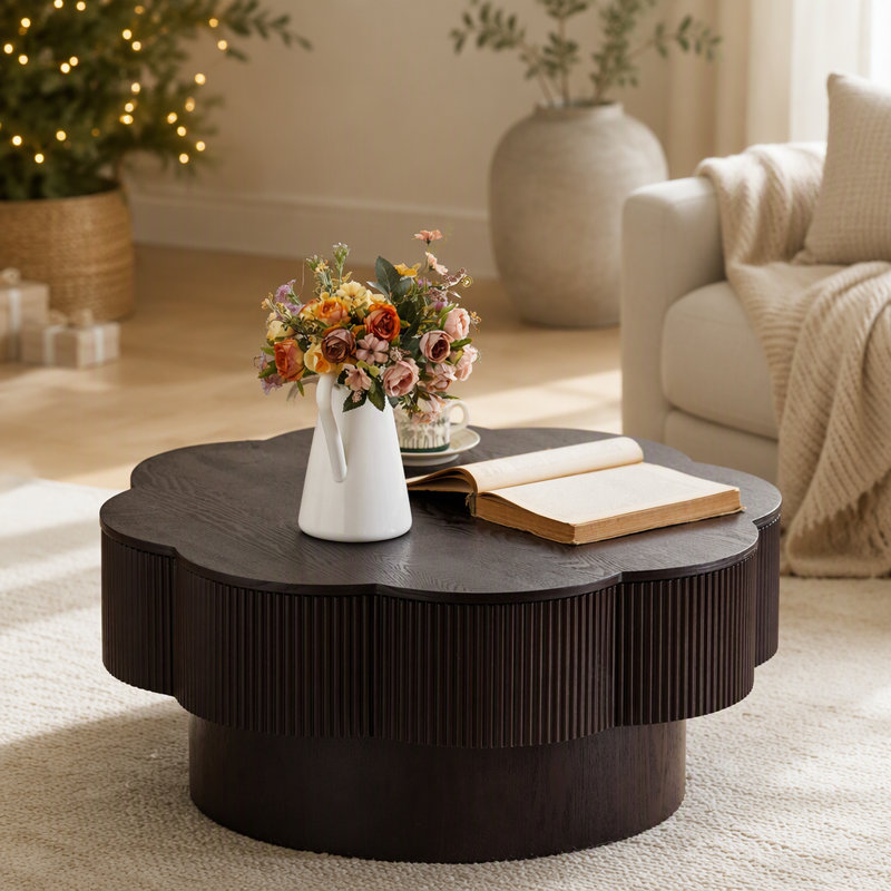Modern Flower Shaped Coffee Table with Hidden Storage and Sturdy Iron Frame for Living Room Office Use