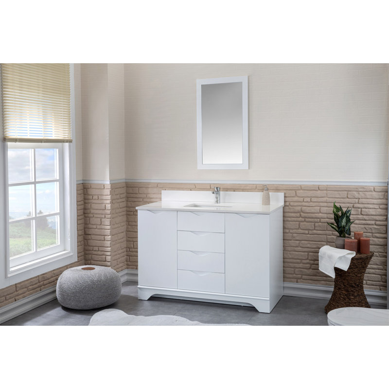 Ensemble de meuble-lavabo simple 47,2 po avec miroir Lastarza, Blanc