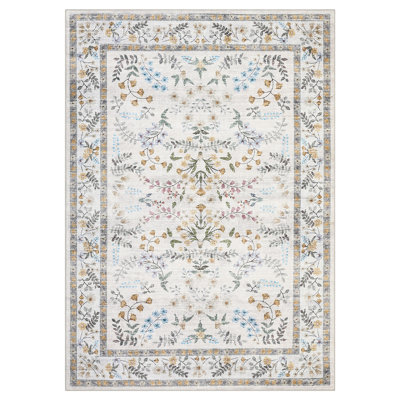 Washable Rugs for Bedroom 5x7 Ultra Soft Modern Floral Throw Carpet with Non Slip Backing Non Shedding Low Pile Floor Mats Stain Resistant Carpet for Living Room Nursery