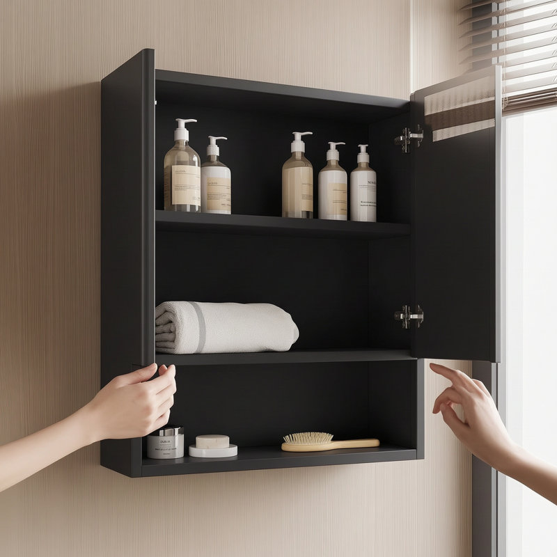 26" Wall-mounted Striped Bathroom Cabinet, Black