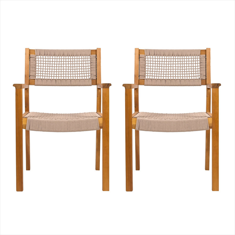 Ensemble de 2 chaises d'appoint tressées, structure en bois d'acacia avec assise en corde, finition brune, hauteur 35, pour salle à manger