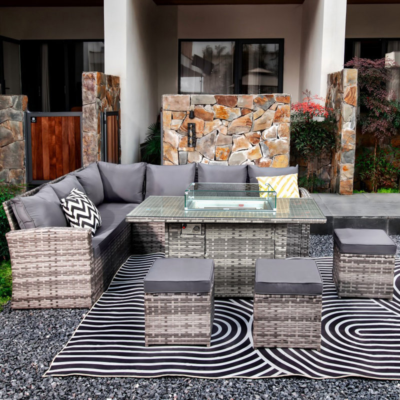 Rosen 9 Seater Left Facing Corner Sofa Fir Pit Table Sets , Without Rain Cover