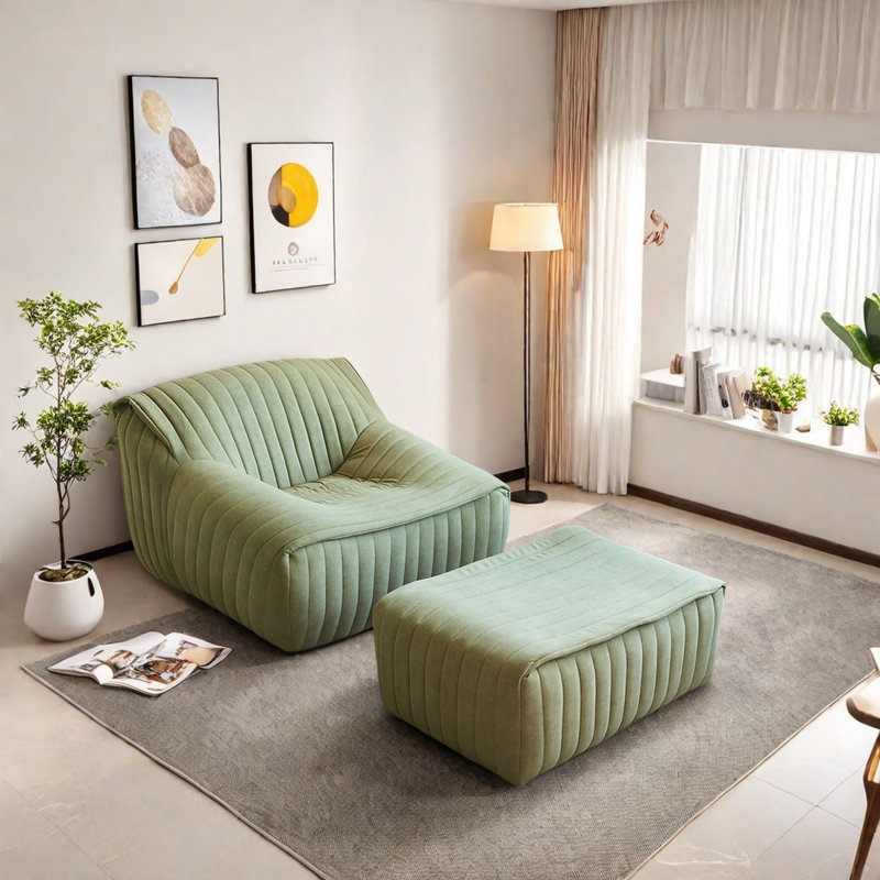 Chaise respirante et durable avec structure en bois massif, Mélange de polyester vert