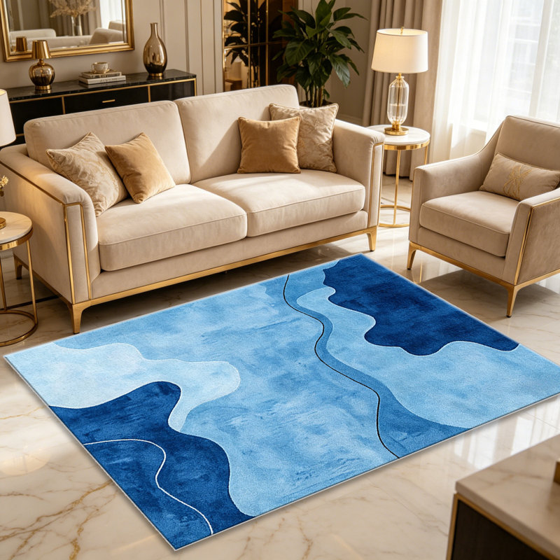 Ocean Blue Wave carpet-easy to clean, machine-washable, soft and comfortable; suitable for door mats, kitchens, living rooms, bedrooms, corridors, and laundry areas. Easy to clean, durable carpet for home decoration.