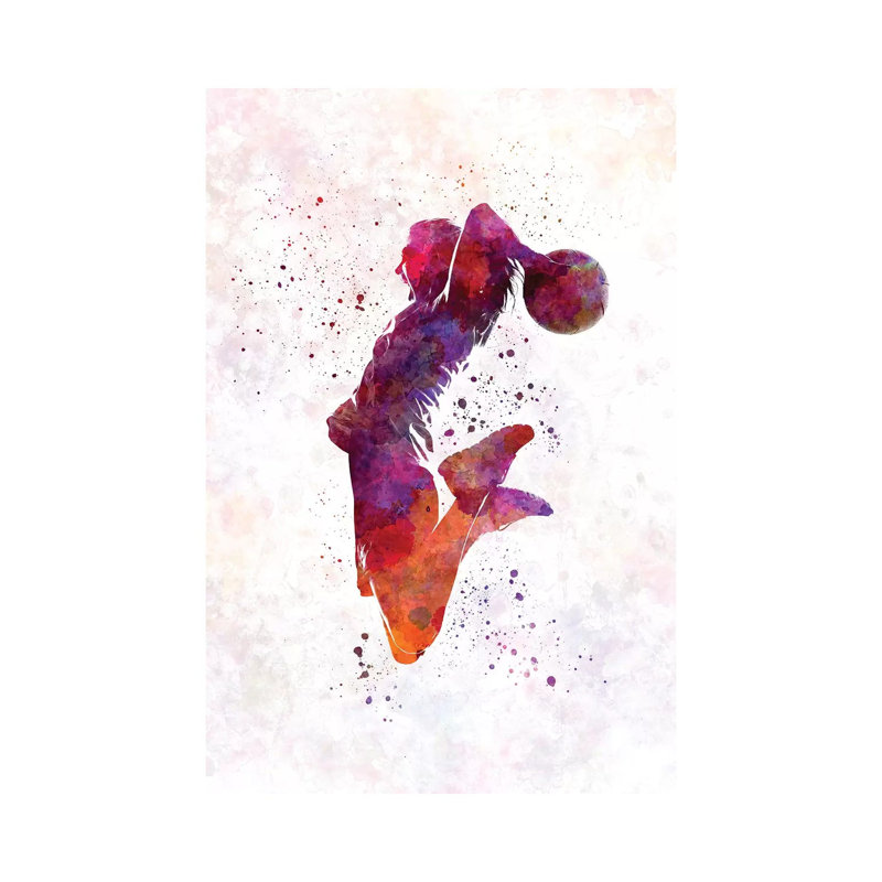 Young Woman Basketball Player In Watercolour I by Paul Rommer - Wrapped Canvas Painting, 101.6 cm H x 66.04 cm W