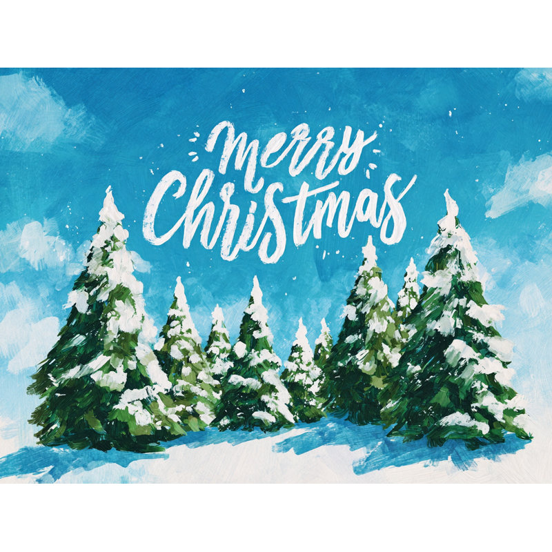 «Merry Christmas Snowy Pines», art mural sur toile tendue, H 12 po x l 16 po