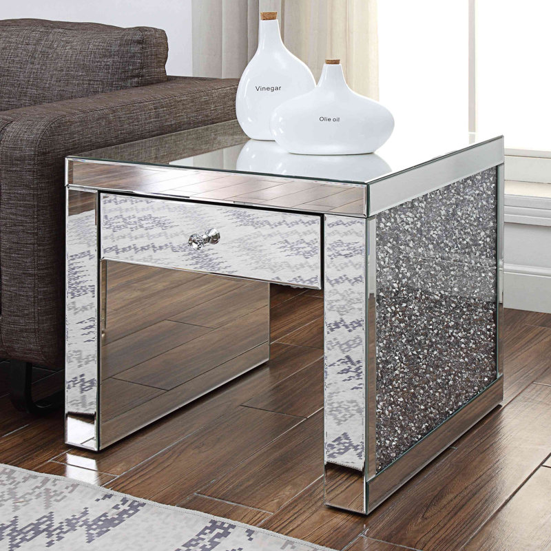 Table de bout miroitante en faux diamants