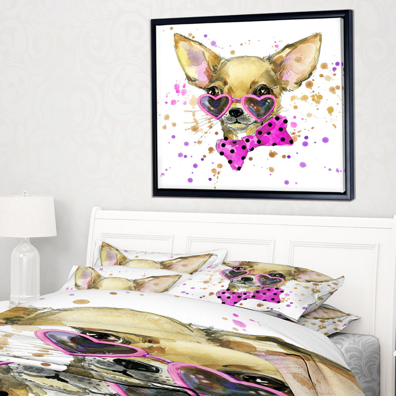 Chiot à l'aquarelle - reproduction d'art, H 16 po x l 32 po x P 1 po, Toile avec cadre flottant