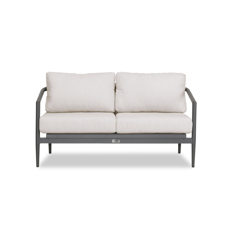 Delaine 56.5'' Wide Straight Powder Coated Aluminum Loveseat with Cushions, Cast Silver Sunbrella®, Slate