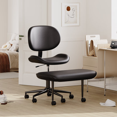 Chaise de bureau ergonomique de 18,9 po de largeur avec siège croisé noir avec repose-pieds intégré de 27,9 po, chaise de bureau pivotante en cuir PU avec hauteur réglable et support pour le dos idéal pour la maison et le bureau
